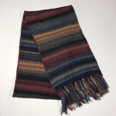 Bufanda Intiwara Hecha a Mano Alpaca Rectángulo Roja Multicolor Rayas Flecos Foto 1 de 4