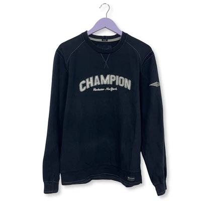 Sweat-Shirt Champion Vintage Bleu Foncée Col Roulé 88% Coton Âge 2000 - Taille - Photo 1/4