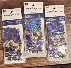 Menge 3 Packungen bunte Pailletten Galaxie (Sonne, Mond, Raumschiff) gemischte Formen - Bild 1 von 4