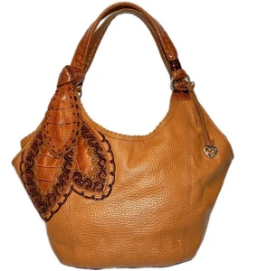 BRIGHTON DANCING LEAVES ERIKA 3D LEATHER APPLIQUE MASTERPIECE SHOULDER BAG $450. - Picture 1 of 12