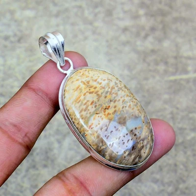 Bonito colgante de joyería de plata de ley 925 con piedras preciosas de coral fósil de 2,34" Q794 Foto 1 de 2