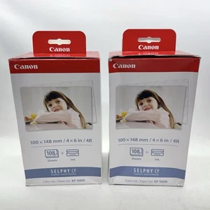 2x New Canon KP-108IN Selphy CP 4x6" Color Ink Cartridges & Paper Set 108 Sheets - Picture 1 of 4