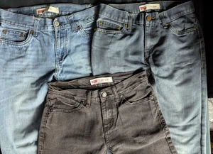 Lot of 3 - Levi’s 511 Slim Fit Jeans Youth Boys Size 14 27x27 Black, 2 Blue - Picture 1 of 24