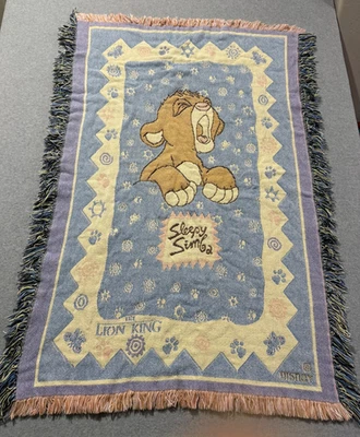 Disney Rey León Dormido Simba Tapiz Tejido Tiro Manta Bebé con Fleco Foto 1 de 4