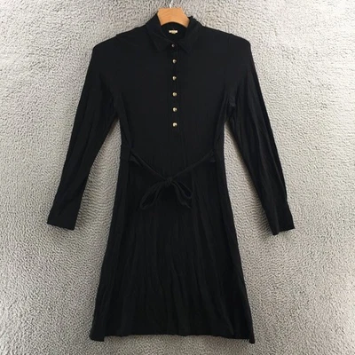 Vestido J.Crew Feminino Grande Camisa Preta Vestido Botão Frente Amarrar Cintura Manga Longa - Imagem 1 de 4