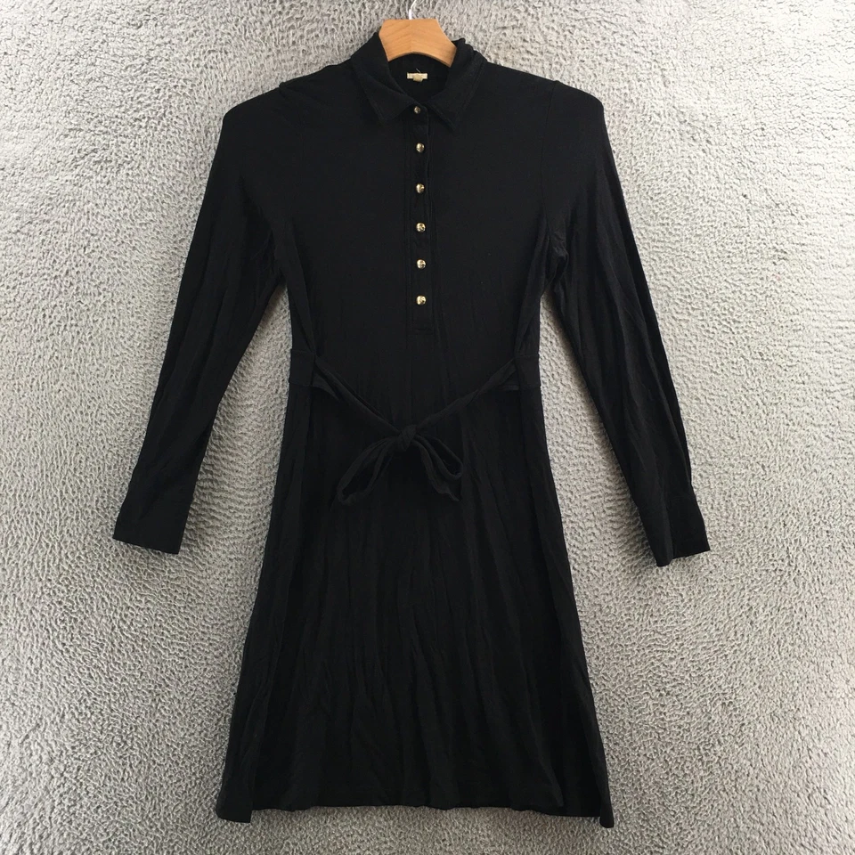 Vestido J.Crew Mujer Grande Negro Camisa Vestido Botón Frontal Corbata Cintura Manga Larga Foto 1 de 4