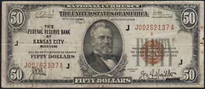 Fr.1880-J 1929 Kansas City $50 Federal Reserve Bank Note Fine - Picture 1 of 2