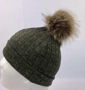 Cotton Layne Clothing Women's Dark Green Beanie Winter Hat Cap w/ Puff One Size - Picture 1 of 7