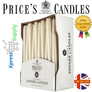 Price's Candles | Unwrapped Tapered Dinner Candles 50-Pack 8 Hours Burn | White