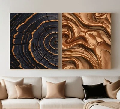 XXL LEINWAND BILD ER SET HOLZ-STAMM NATUR WANDBILD ABSTRAKTE KUNST BOHO DEKO - Bild 1 von 3