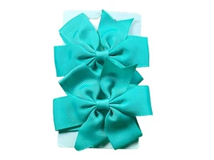 Aqua Blue Pinwheel 3” Hair Bow Clips Grosgrain Ribbon Girl Hair Barrette Set - Picture 1 of 6