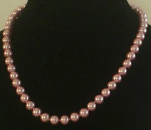 Bonito Nuevo Collar Perla Redonda 8mm Violeta Claro Púrpura Mar del Sur Concha 18" - Imagen 1 de 2