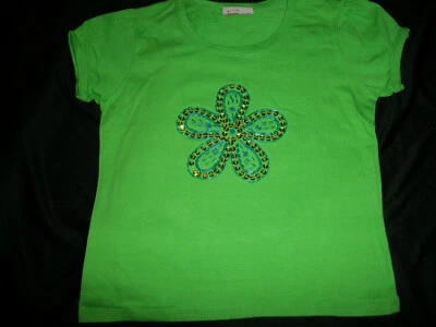 CARTER'S GIRL T-SHIRT TOP SIZE 10/12 GREEN COLOR RHINESTONE FLOWER NWOT - Image 1 of 4