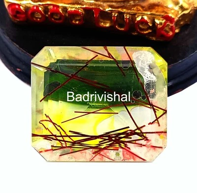 Beautiful Rutilated Quartz Certified 126 Ct Emerald Cut Bi-Color Gemstone 4JUI - Image 1 of 4