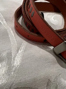 Fossil Women Belt Coral Pink Leather Aesthetic Boho Summer Novelty Buckle Sz L - Picture 1 of 10
