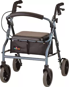 NOVA Zoom 20" Seat Hght Foldable Rolling Walker Rollator 8" Wheels-OPEN BOX BLUE - Picture 1 of 9