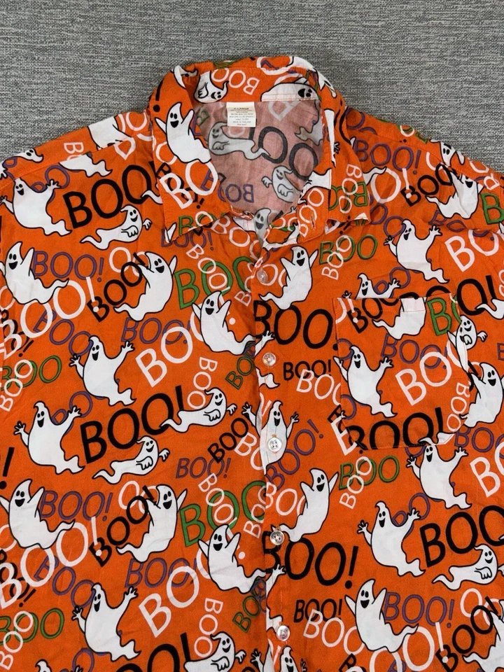 Camisa Hawaiana Halloween Para Hombre XL Ghost Boo 100% Rayón Naranja Fiesta De Colección Años 90 Foto 1 de 4