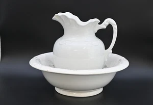 Antique Royal China Burgess Ironstone Pitcher Dresden Wash Basin Green Transfer - Picture 1 of 18