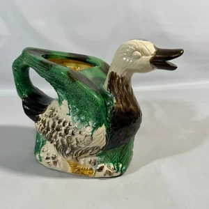 Vtg Ceramic Pottery Glazed Majolica Style Duck Mallard Pitcher Planter MCM - Picture 1 of 10