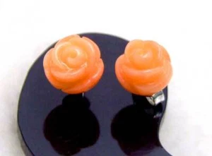 Pendiente de coral rosa natural tallado de 7-8 mm para mujer plata S925 pendiente - Imagen 1 de 3