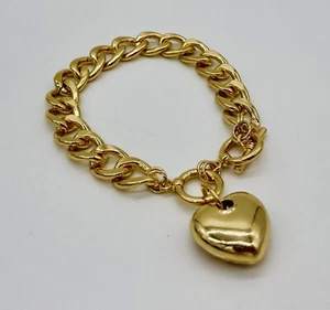 Big Gold Hearts Heart Charm Statement Bracelet Chunky Cuban Chain Links Toggle - Picture 1 of 11