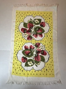 VINTAGE Strawberries Yellow Kitchen Towel - Picture 1 of 6
