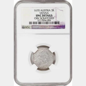 1670 Austria 3 Kreuzer Vienna. NGC UNC Details.  - Picture 1 of 2