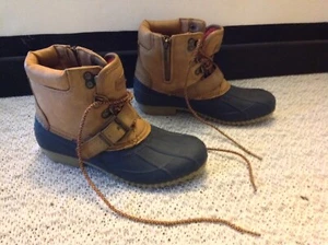 Tommy Hilfiger leather duck boots Snow Rain faux fur lined TWREGINAL 6M EUC - Picture 1 of 7