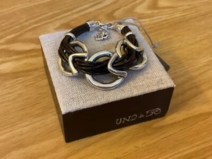 NWT AUTHENTIC Uno de 50 Leather/Silver-plated Bracelet "Steps" - Picture 1 of 9