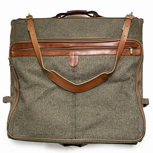 Hartmann Garment Bag Tweed with Leather Trim Large Folding Travel Bag Vintage - Picture 1 of 10