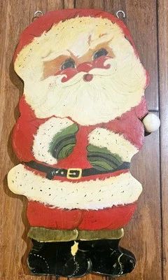 Placa de pared colgante de madera vintage pintada a mano de Papá Noel de Navidad de dos caras Foto 1 de 3