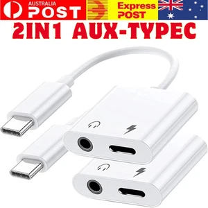 2 in 1 USB-C to 3.5mm AUX Headphone Jack & Charger Adapter Type-C Audio Splitter - Picture 1 of 7