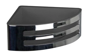 Cestino Angolare a 2 Feritoie Plastica Metallo Cromato Novellini Nero 17x6x16 cm - Picture 1 of 2