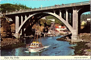 Depoe Bay Bridge Boats Oregon Coast Continental Chrome Postcard - Picture 1 of 2