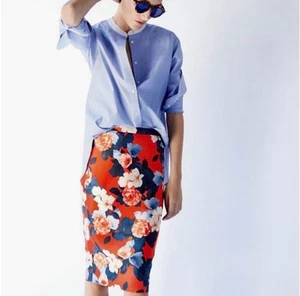 NWT $298 J. Crew Collection Graphic Peony Floral, Silk Wool pencil Skirt Size 10 - Picture 1 of 9