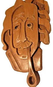 Vintage 70er Holz Holz geschnitzt Wandbild Maske Albert Einstein FOLKART Space NASA - Bild 1 von 7