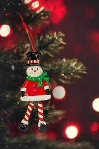 Christmas Ornament - Glossy Gingerbread Snowman with Dangling Legs. Wizardi F... - Picture 1 of 3