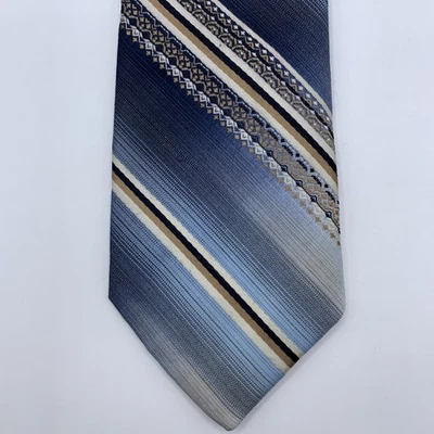 Corbata vintage Capwell’s de Oleg Cassini azul dorado blanco rayas Repp 57 X 3,25” Foto 1 de 4