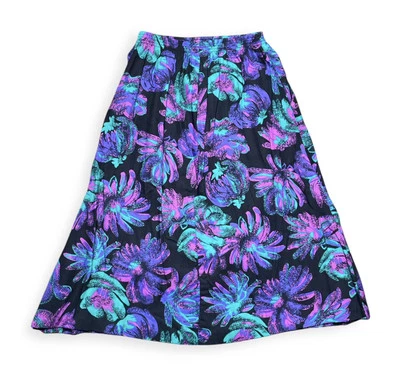 Falda midi floral para mujer talla 13/14 de lujo hawaiana negra rosa bolsillos Foto 1 de 4