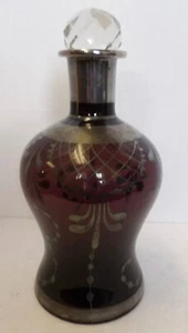 Antique Silver Overlay Amethyst Glass Decanter - Picture 1 of 9