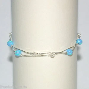 OPAL and Mesh Beads Sterling Silver 925 Two Strands ANKLET - Made to your size - Picture 1 of 8