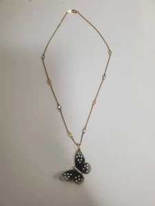Collana 1,65 ct farfalla F VVS diamanti da cantiere 14/18k oro 2 toni 15" - Foto 1 di 2