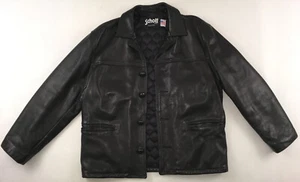 Chaqueta de cuero Schott NYC hecha en EE. UU. negra vintage años 90 nogal botón para hombre 44 - Imagen 1 de 24