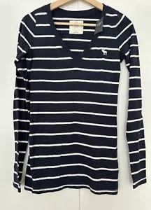 NWT Abercrombie & Fitch Women's T-Shirt Size Small Navy Striped Long Sleeve - Picture 1 of 5