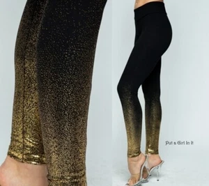 USA New VOCAL APPAREL Womens BLACK GOLD FOIL STRETCH LEGGINGS S M L XL 1X 2X 3X - Picture 1 of 10