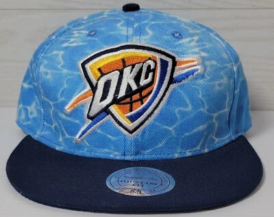 Oklahoma City Thunder OKC Mitchell & Ness NBA Snapback Hat Logo Cap Water Desgn  - Image 1 of 4