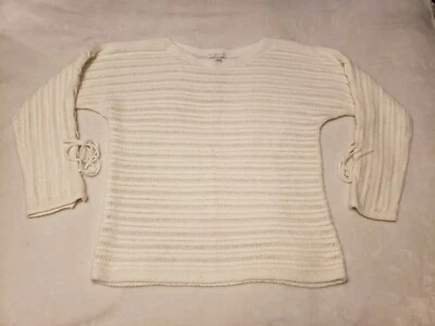 NEW YORK & COMPANY Mujer Talla M Marfil Cordones Manga Larga Suéter Top Tejido a Rayas Foto 1 de 4