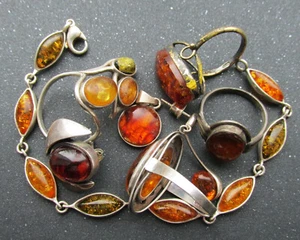 Antique Baltic Amber Silver Jewelry 31g. - Picture 1 of 7
