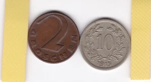 10 Heller 1915 und 2 Groschen 1935, ein Stück Österr. Geschichte - Bild 1 von 2