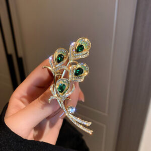 2022 Green Flower Crystal Gold Plated Brooch Pin Breastpin Wedding Jewelry Gifts
